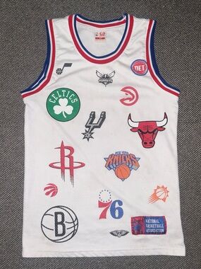 White NBA Logo Patch Mesh Basketball Jersey